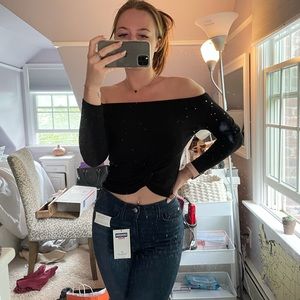 Off the Shoulder Top with Cross. Strapless Strechy Going out Top